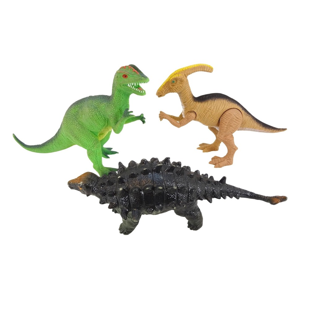 Dinosaur Toy Figures Kids Set of 3 Green Tan Black Excellent Prehistoric